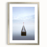 Abstract landscape framed artwork with a silver mat, showcasing soft hues of blue and green that evoke tranquility. Ideal for modern home decor, enhancing any space with a serene touch.