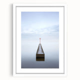 Abstract landscape artwork displayed in a white frame with a mat, featuring soft hues of blue and green, ideal for modern home decor and art enthusiasts.