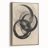 Framed abstract minimalist wall art featuring gold accents, displayed from a side view against a neutral background, perfect for modern home decor.