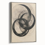 Framed abstract minimalist wall art featuring a silver color palette, showcasing geometric shapes and smooth lines, perfect for modern home decor.