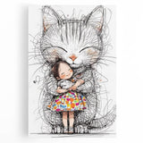 Adorable Cat & Girl Hug Girls Room Wall Art - Kids Animal Decor