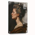 Abstract figurative acrylic artwork displayed in a side view, featuring vibrant colors and intricate details, enhanced with decorative pins for a modern touch. This image highlights the unique textures and artistic design suitable for contemporary interior decor.
