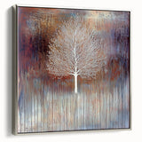 Framed canvas artwork showcasing an abstract floral design in vibrant colors, set against a sleek silver frame, ideal for modern home decor. Perfect for adding a touch of elegance to any room.