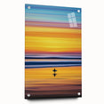 Abstract landscape artwork displayed from a side view, featuring vibrant colors and intricate patterns, mounted with pins on a sleek acrylic glass surface, ideal for modern decor.