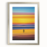 Abstract landscape art frame with a silver mat, showcasing a vibrant, colorful design that enhances modern decor, perfect for stylish home interiors.