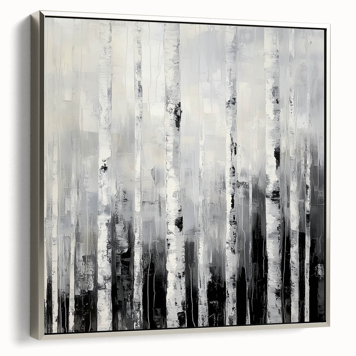 Modern Abstract Wall Art – Monochrome Birch Tree Forest Canvas
