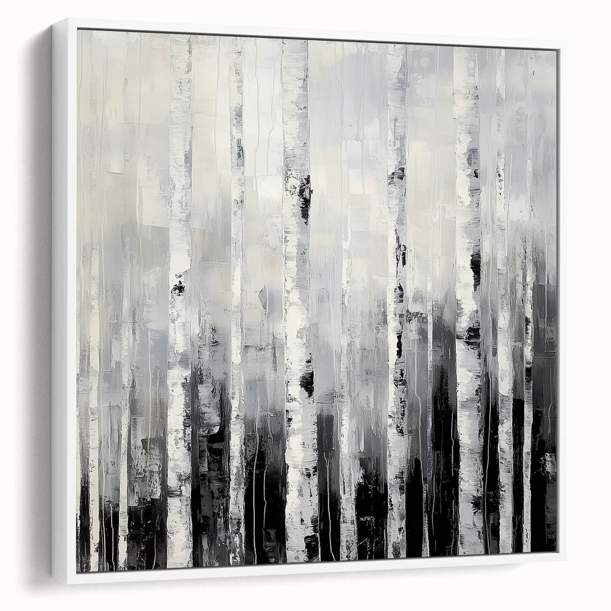 Modern Abstract Wall Art – Monochrome Birch Tree Forest Canvas