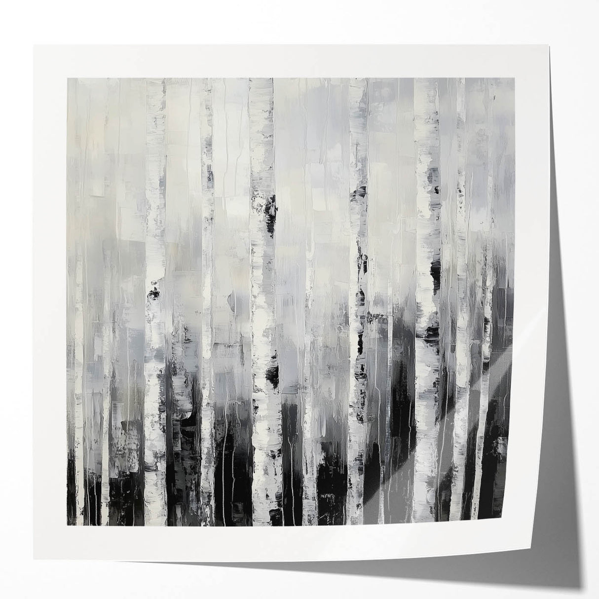 Modern Abstract Wall Art – Monochrome Birch Tree Forest Canvas