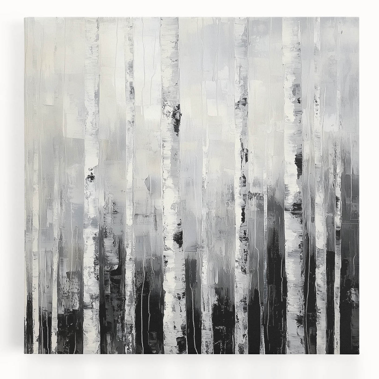 Modern Abstract Wall Art – Monochrome Birch Tree Forest Canvas