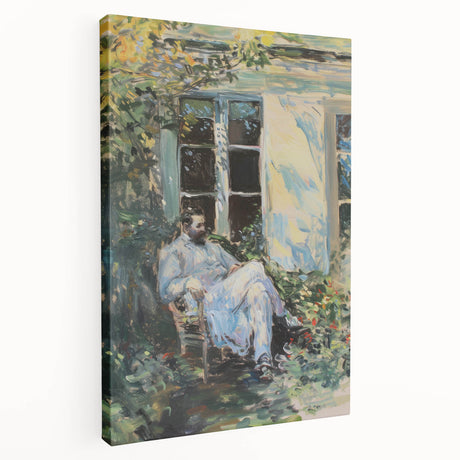 Abstract figurative stretched canvas artwork showcasing vibrant colors and dynamic shapes, ideal for modern home decor. Side view highlights the canvas's texture and depth.