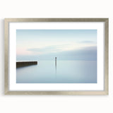 Abstract landscape artwork framed in silver with a mat, showcasing vibrant colors and modern design elements, ideal for contemporary home decor.