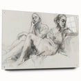 Abstract figurative acrylic artwork displayed in a glass frame, showcasing vibrant colors and intricate pin details, ideal for modern home decor.