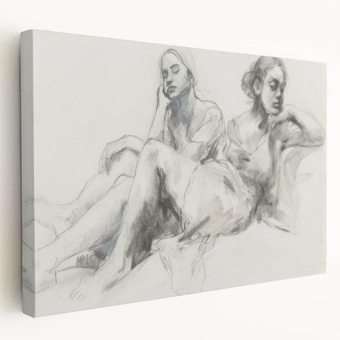 Abstract figurative stretched canvas artwork showcasing vibrant colors and dynamic shapes, ideal for modern home decor. The side view highlights its gallery-ready edges and unique artistic expression.