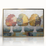 Framed acrylic artwork featuring an abstract floral design in vibrant colors, set in a gold frame, perfect for modern home decor. Ideal for adding elegance and style to any interior space.