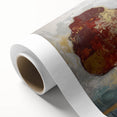 Abstract floral design on rolled canvas showcasing vibrant colors and intricate patterns, ideal for home decor, presented in a protective cardboard tube.