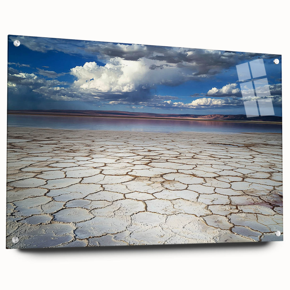 Abstract landscape artwork displayed on acrylic glass, showcasing vibrant colors and intricate textures, mounted with pins for a modern aesthetic. Perfect for contemporary decor.