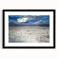 Abstract landscape art print framed in black with a white mat, showcasing vibrant colors and dynamic shapes, perfect for modern home decor.