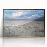Abstract landscape artwork framed in gold acrylic, showcasing vibrant hues of blue, green, and orange, ideal for modern home decor and art enthusiasts.