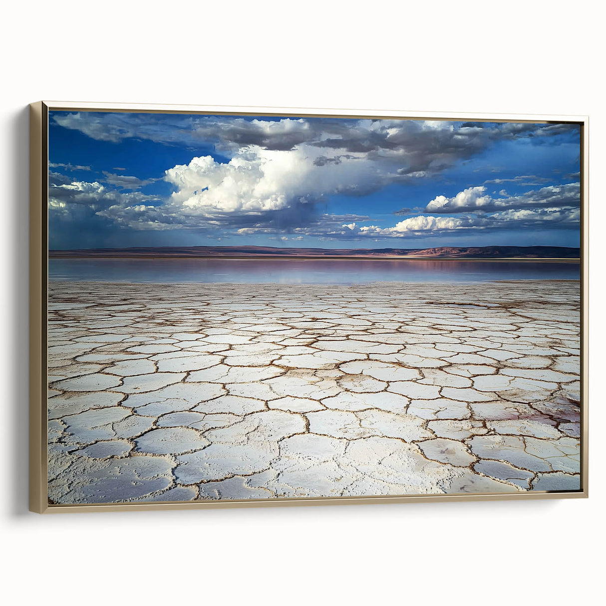 Framed abstract landscape canvas artwork in gold frame, showcasing vibrant colors and textures, ideal for modern home decor and interior design enhancement.