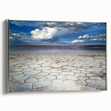 Framed abstract landscape canvas artwork with a silver frame, showcasing vibrant colors and intricate patterns, ideal for modern home decor and interior design.