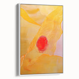 Framed abstract minimalist wall art in a sleek white frame, showcasing a contemporary design with soft color gradients, perfect for modern decor.
