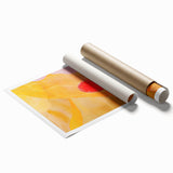 Abstract minimalist wall art print featuring soft pastel colors and geometric shapes, rolled and ready for display in a contemporary setting, emphasizing modern decor.