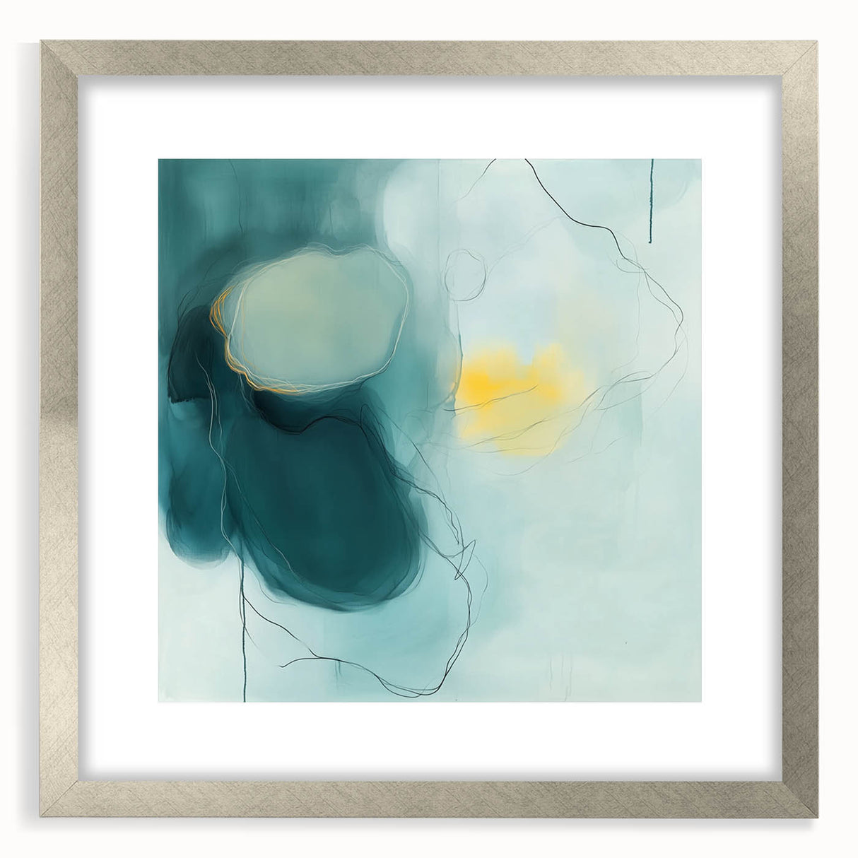 Modern Abstract Wall Art – Teal, Aqua & Yellow Minimalist Canvas