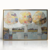 Framed acrylic artwork showcasing an elegant abstract floral design in gold and soft pastel hues, perfect for modern home decor. This piece adds a touch of sophistication to any interior space.
