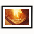 Framed landscape artwork featuring intricate cave designs, presented in a sleek black frame with a white mat, perfect for contemporary home décor.