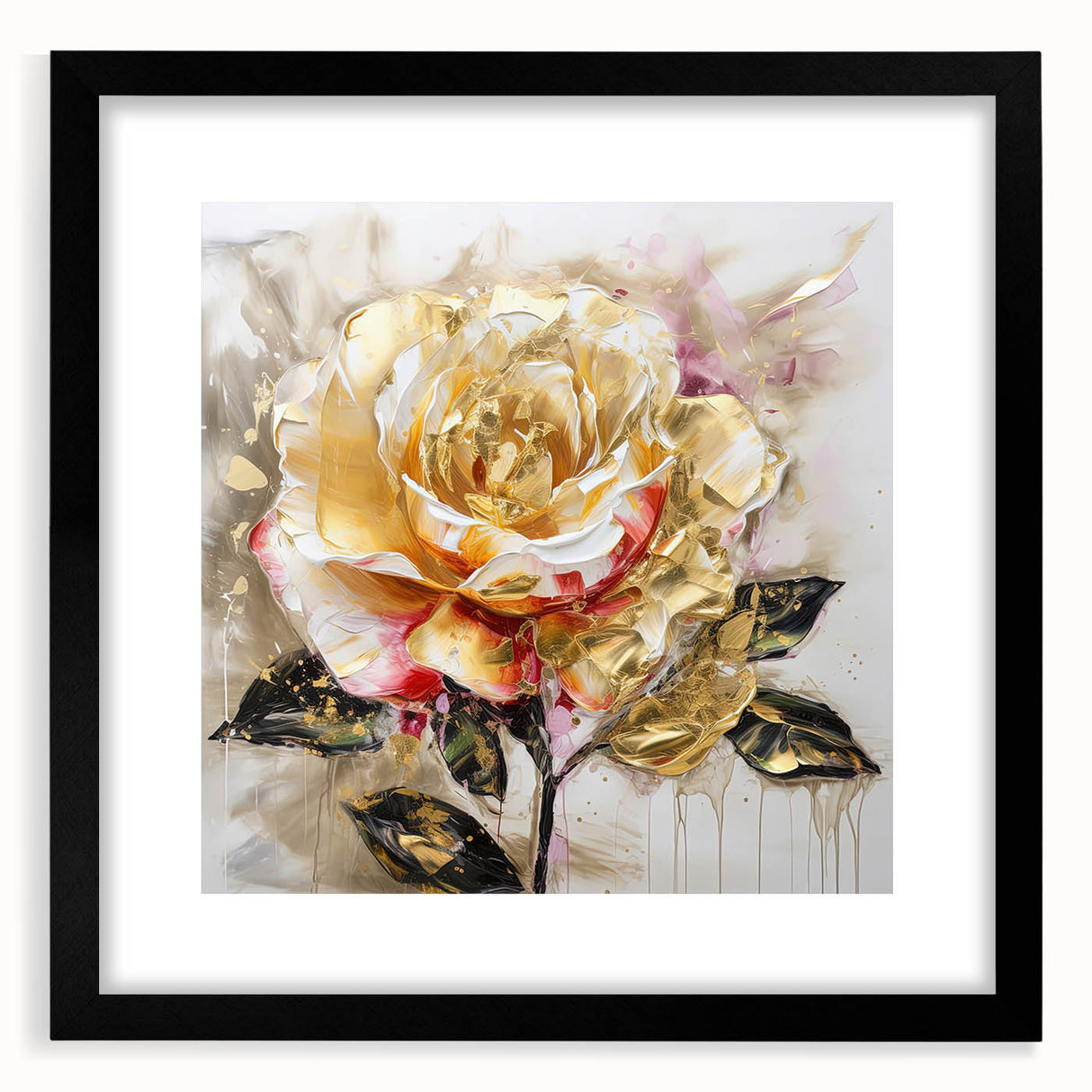 Golden Rose Wall Art – Elegant Floral Canvas for Living Room