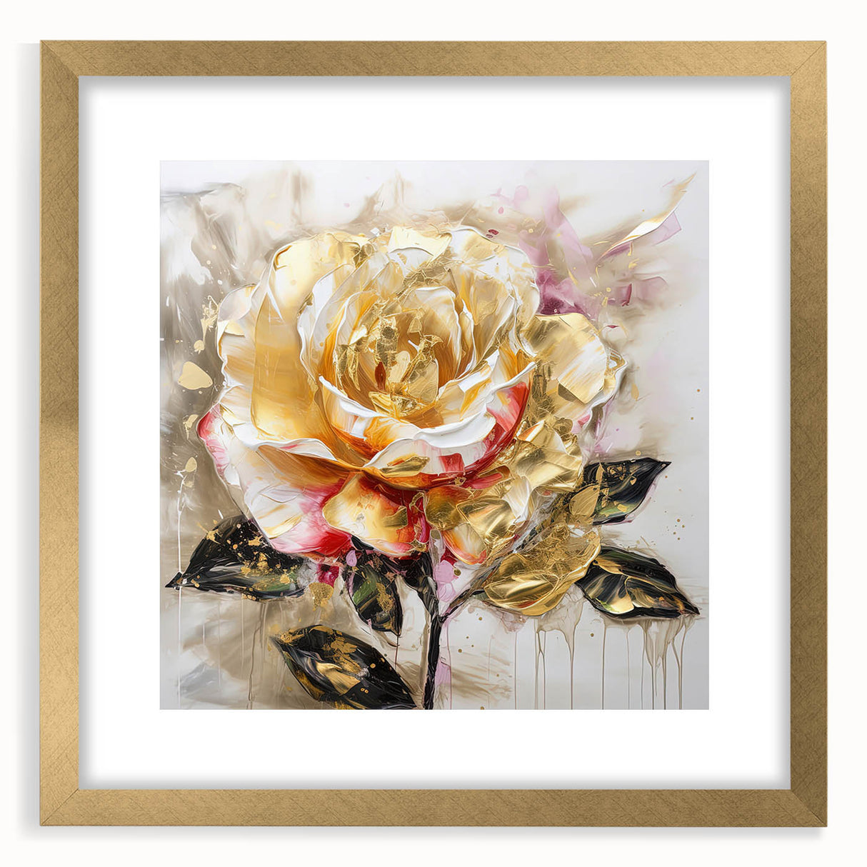 Golden Rose Wall Art – Elegant Floral Canvas for Living Room