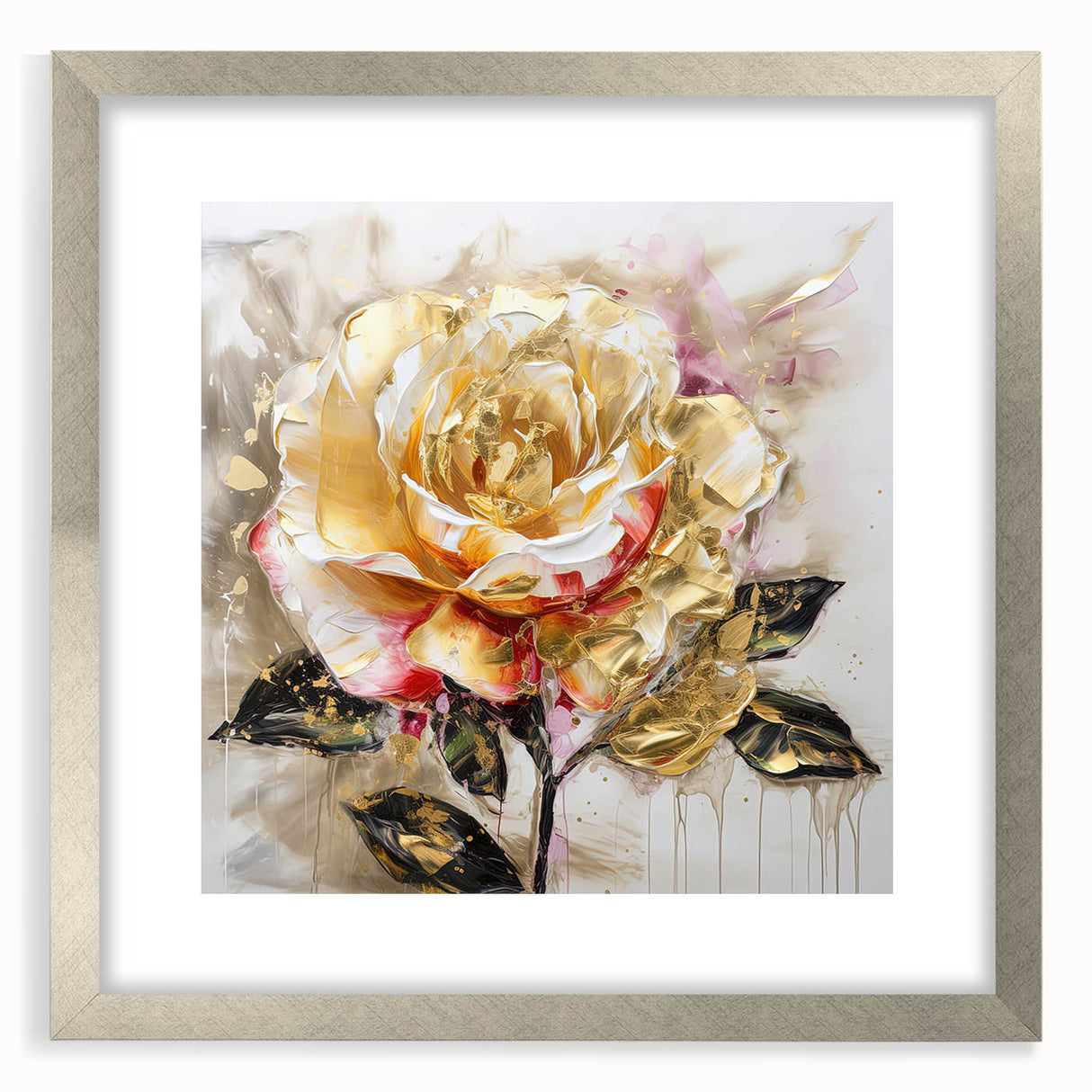 Golden Rose Wall Art – Elegant Floral Canvas for Living Room