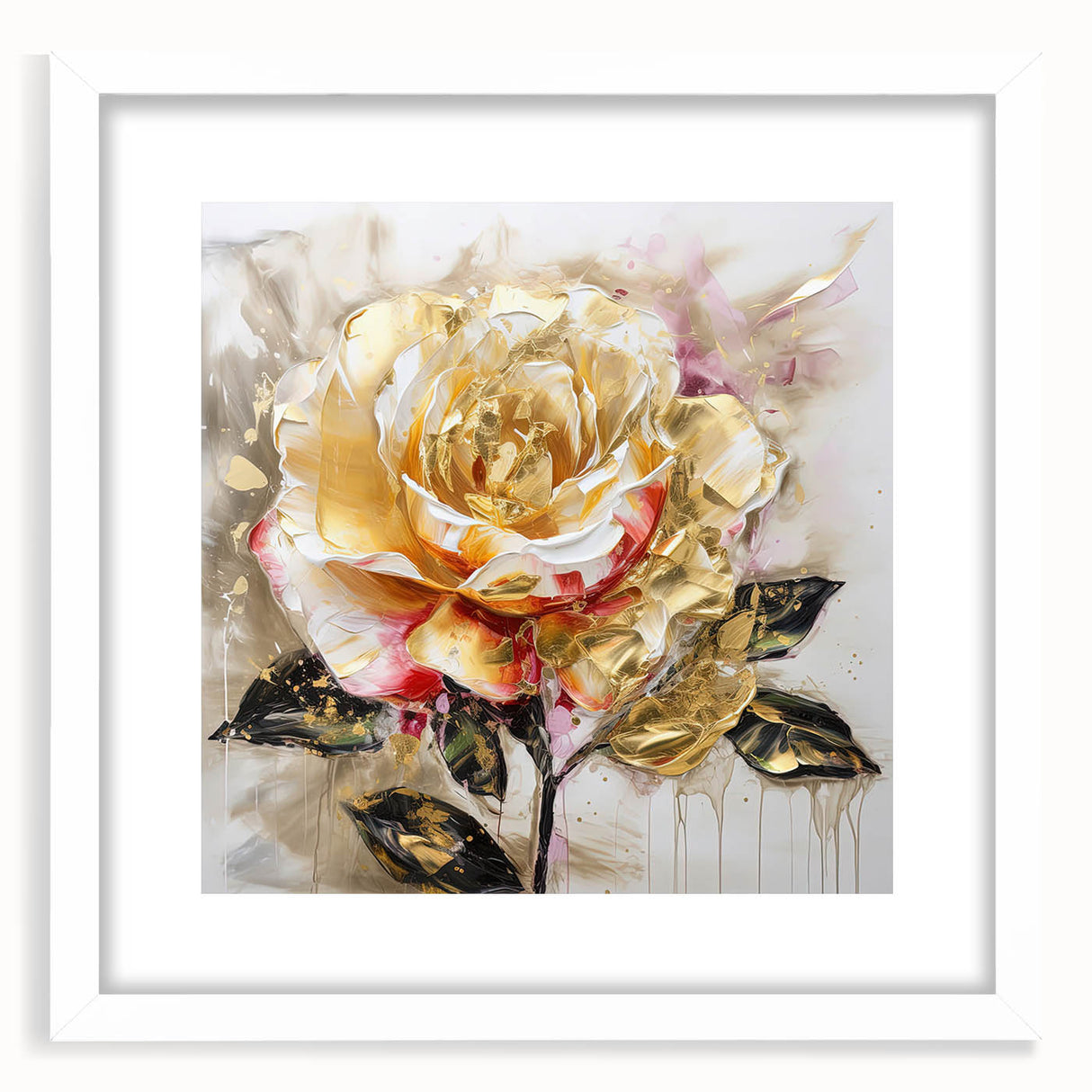 Golden Rose Wall Art – Elegant Floral Canvas for Living Room