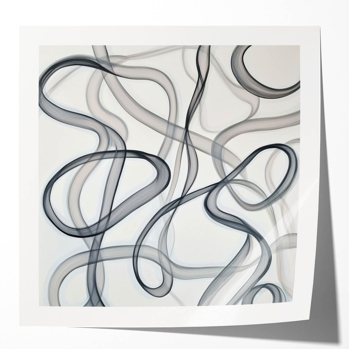 Abstract geometric art print mockup featuring a glossy finish, showcasing vibrant colors and intricate shapes, ideal for modern home decor or art displays.