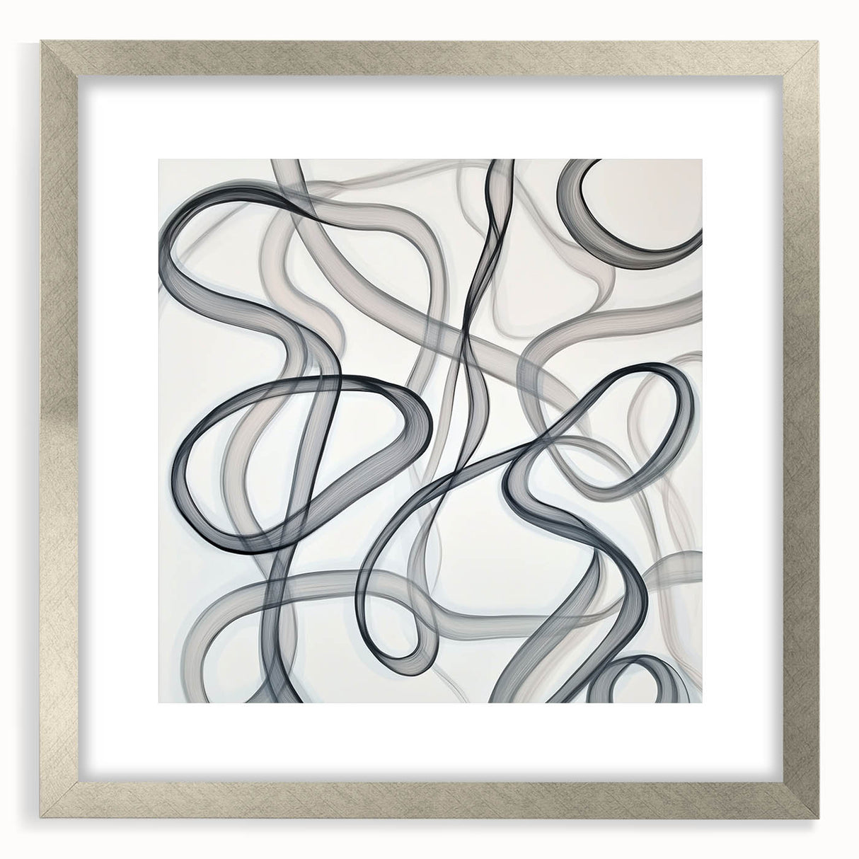 Abstract geometric frame design in silver, showcasing a modern aesthetic with a mat, ideal for contemporary home decor. Perfect for displaying artwork or photographs.