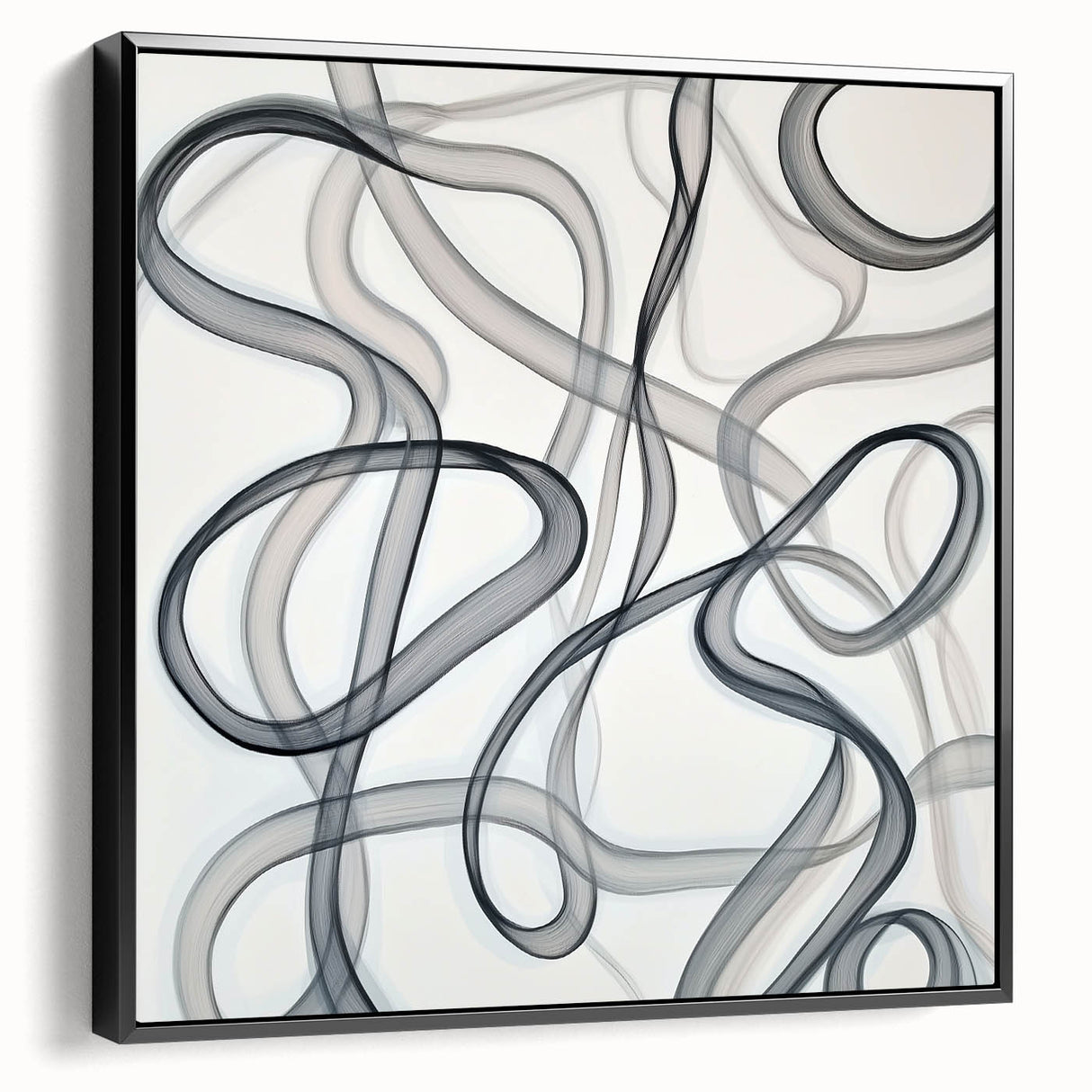 Framed black geometric abstract canvas art showcasing a modern design with sharp angles and intricate patterns, ideal for contemporary home decor.