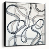 Framed black geometric abstract canvas art showcasing a modern design with sharp angles and intricate patterns, ideal for contemporary home decor.