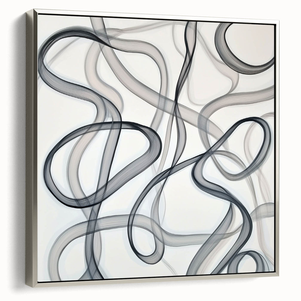 Abstract geometric framed canvas artwork in silver, showcasing sharp angles and modern design elements, perfect for contemporary home decor.