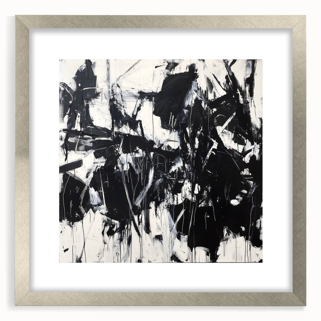 Abstract splatter art frame in silver finish showcasing vibrant colors and dynamic patterns, ideal for modern home decor and artistic display. Perfect for enhancing living spaces.