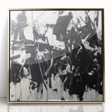 Framed acrylic artwork showcasing abstract gold splatters on a textured background, perfect for modern home decor or office styling. Vibrant and eye-catching.