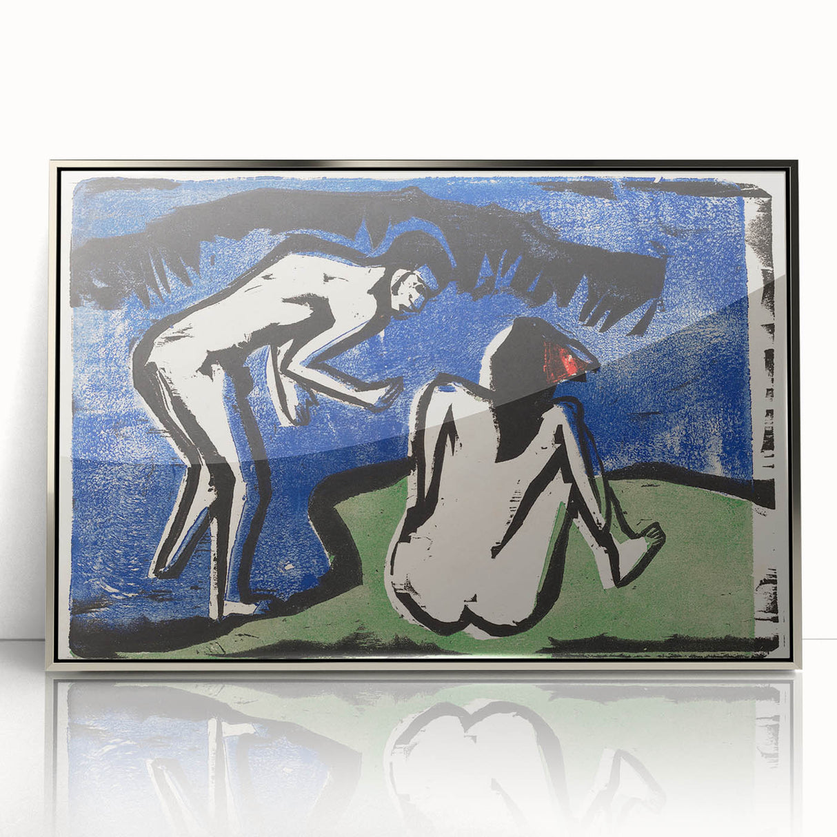 Expressionist Bathing Couple – Bold Abstract Nature Canvas Wall Art