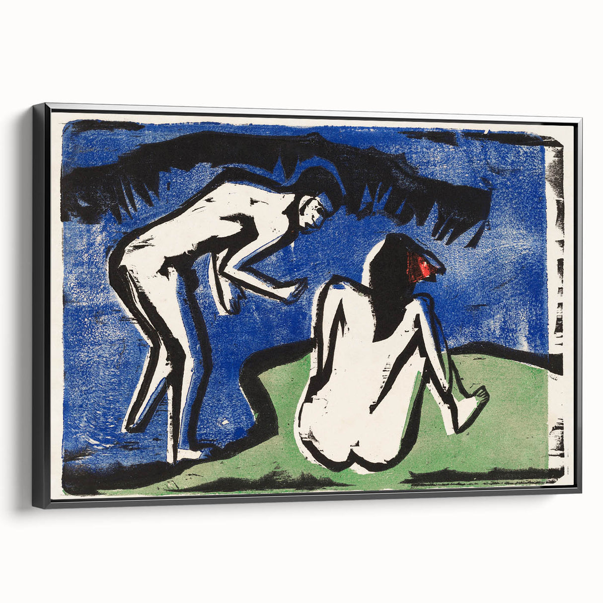 Expressionist Bathing Couple – Bold Abstract Nature Canvas Wall Art