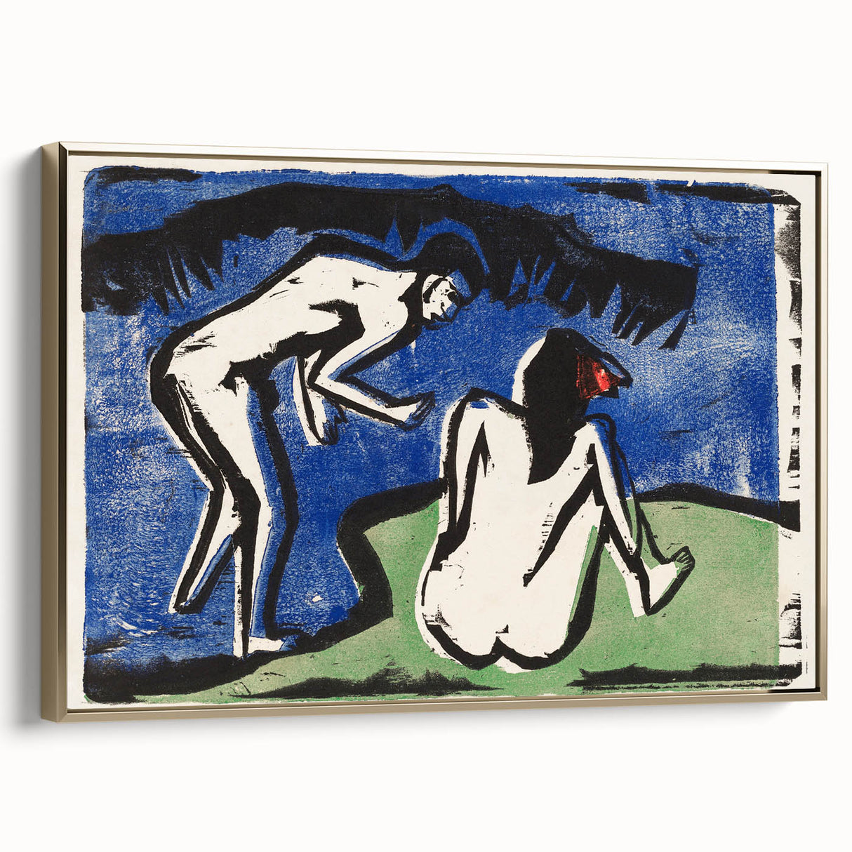 Expressionist Bathing Couple – Bold Abstract Nature Canvas Wall Art