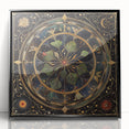 Framed wall art showcasing a vibrant floral design with intricate leaves, set in a sleek black frame, perfect for modern home decor.