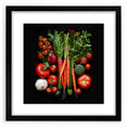 Extra large, textured abstract art print featuring vibrant fruit motifs on a black framed canvas.