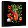 Black and white framed canvas of vintage fruit illustrations, ideal for bedroom wall decor.