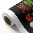Art Deco poster of colorful fruits on rolled canvas, ideal for nursery wall art or dining room decor.