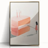 Large art print of assorted pastries in gold-framed acrylic, featuring mid-century modernist style.