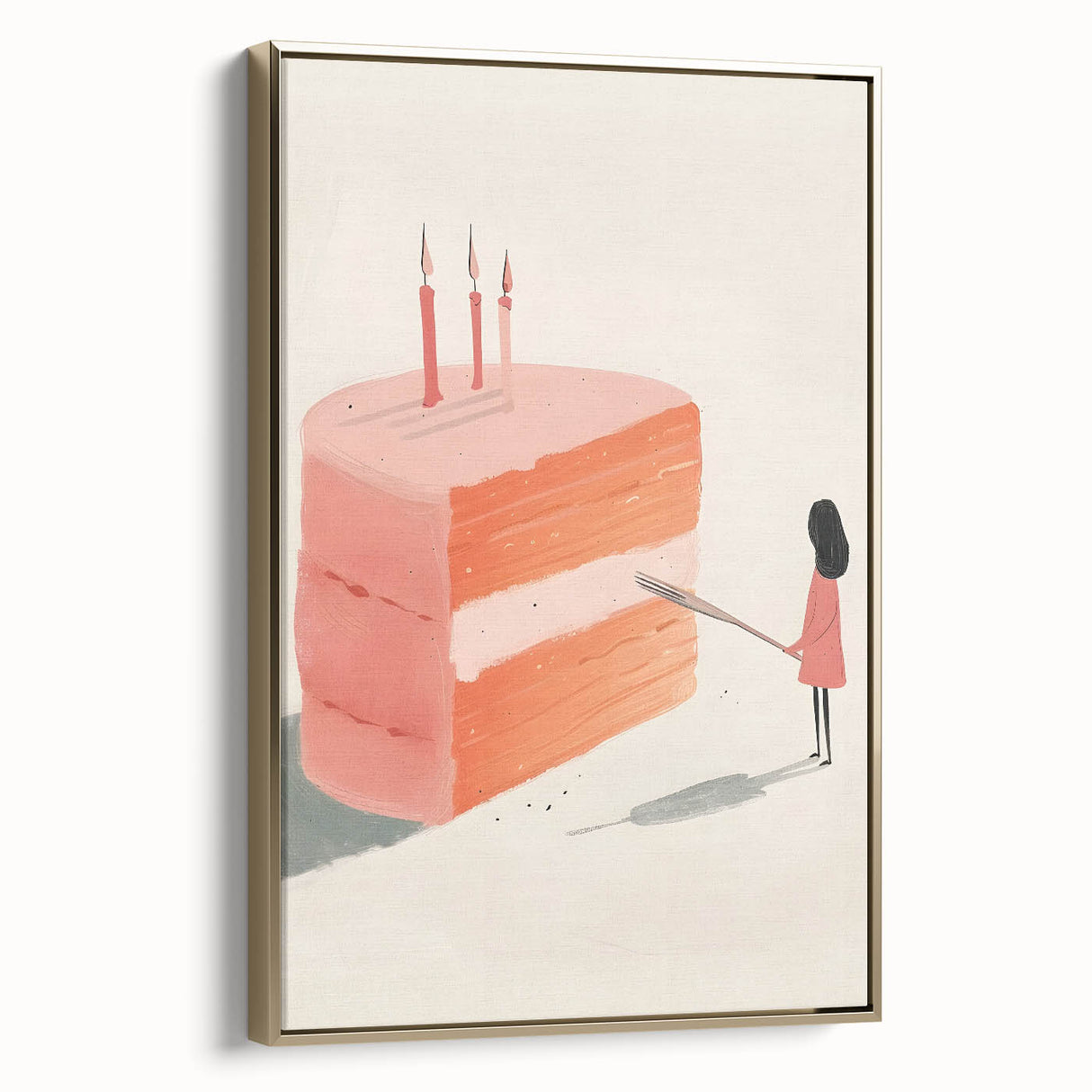 Landscape painting of pastries on a vintage poster, framed canvas in black, ideal for bedroom wall art.