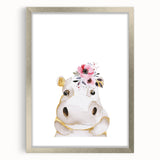 Floral Baby Hippo Girls Room Wall Art – Nursery Print